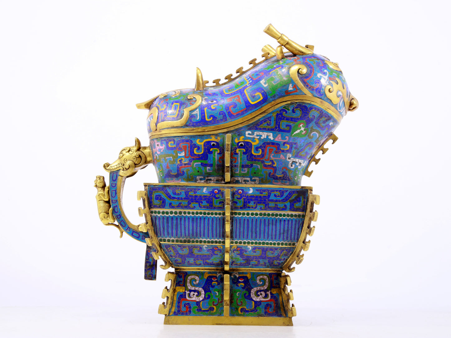 A rare cloisonné 'Lotus and dragon' ewer