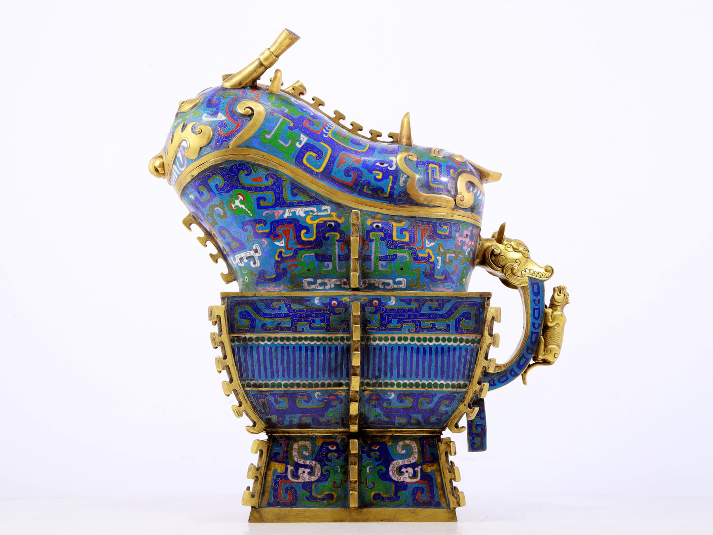 A rare cloisonné 'Lotus and dragon' ewer