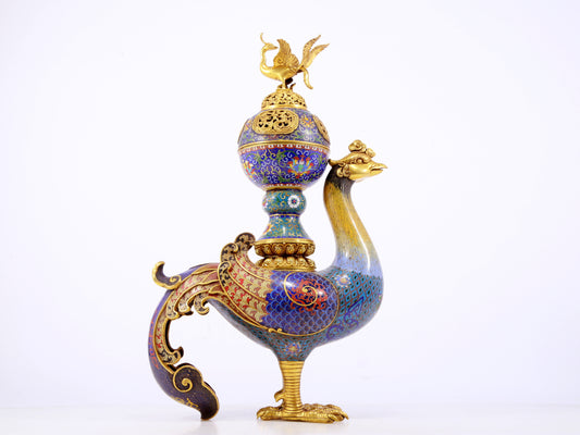 A rare cloisonné 'Lotus and phoenix' censer