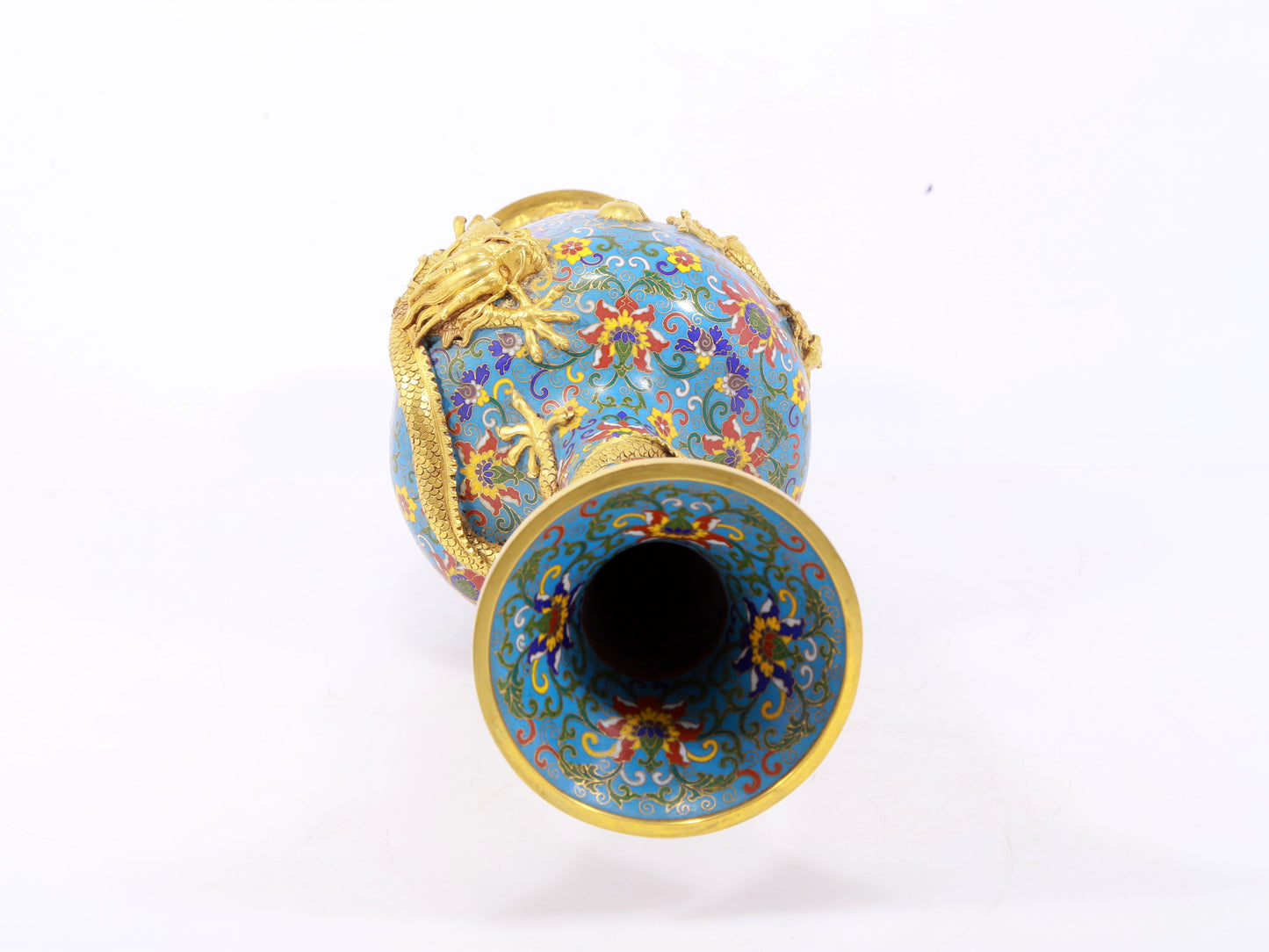 pair of stunning cloisonné vases with 'tangled lotus and dragon' patterns