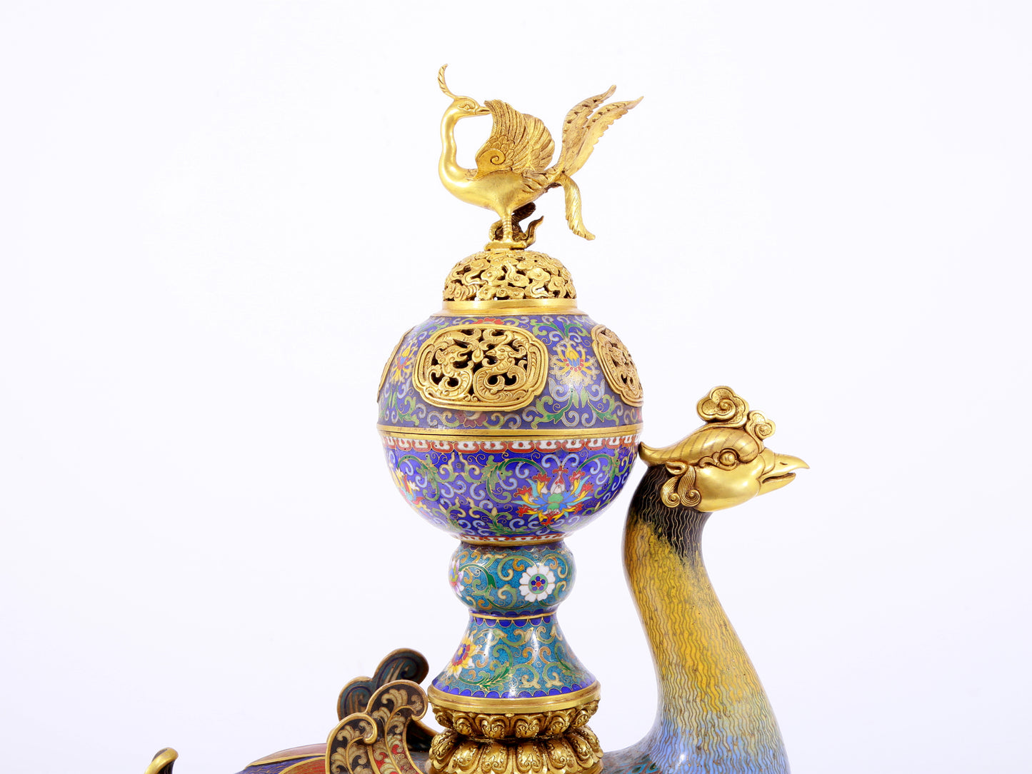 A rare cloisonné 'Lotus and phoenix' censer