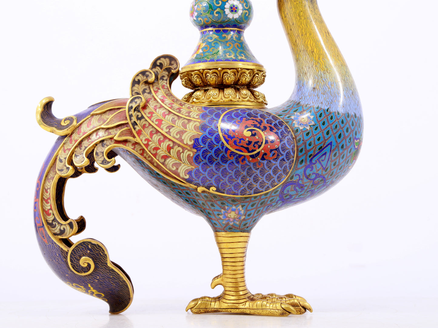 A rare cloisonné 'Lotus and phoenix' censer