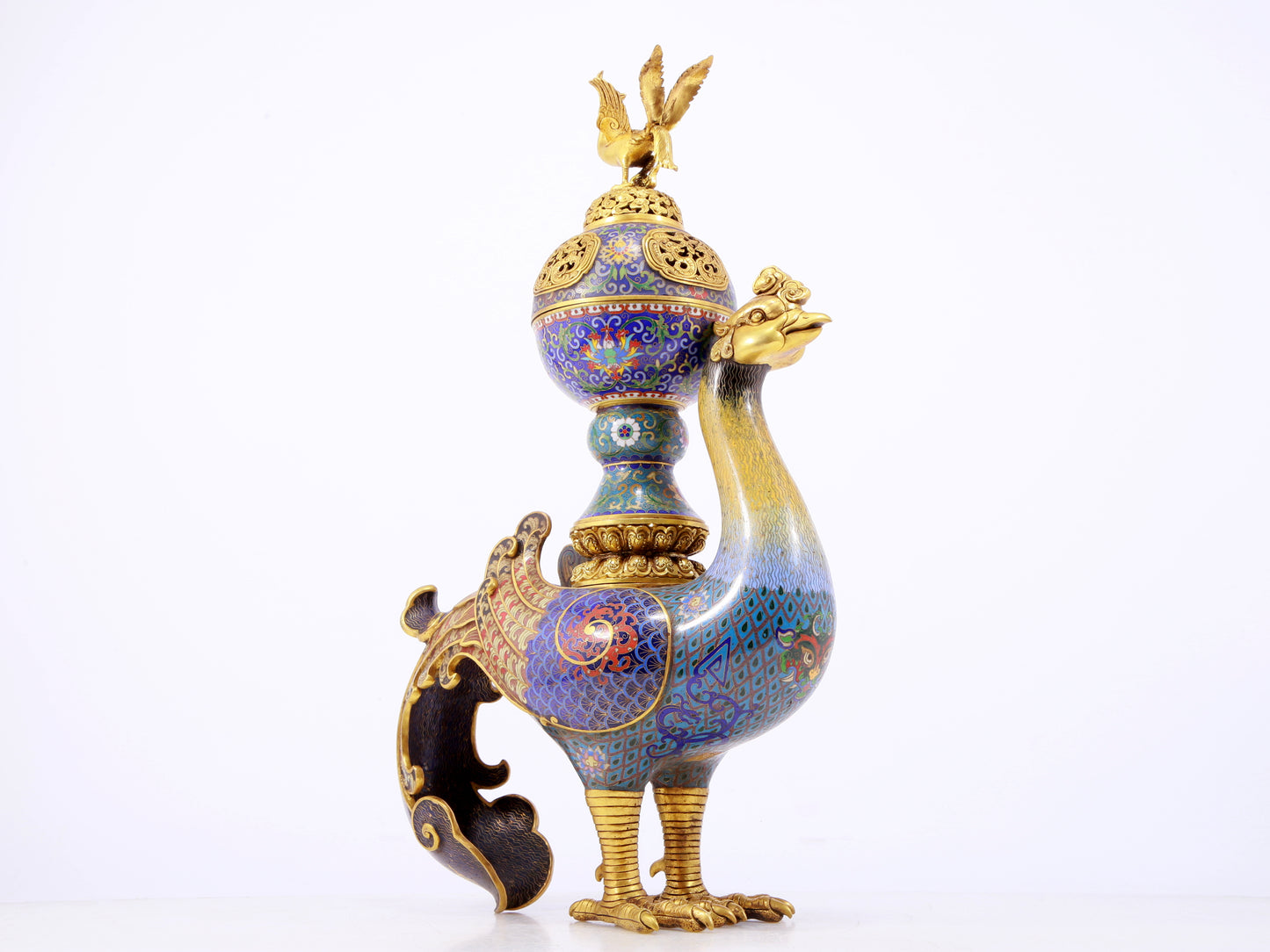 A rare cloisonné 'Lotus and phoenix' censer