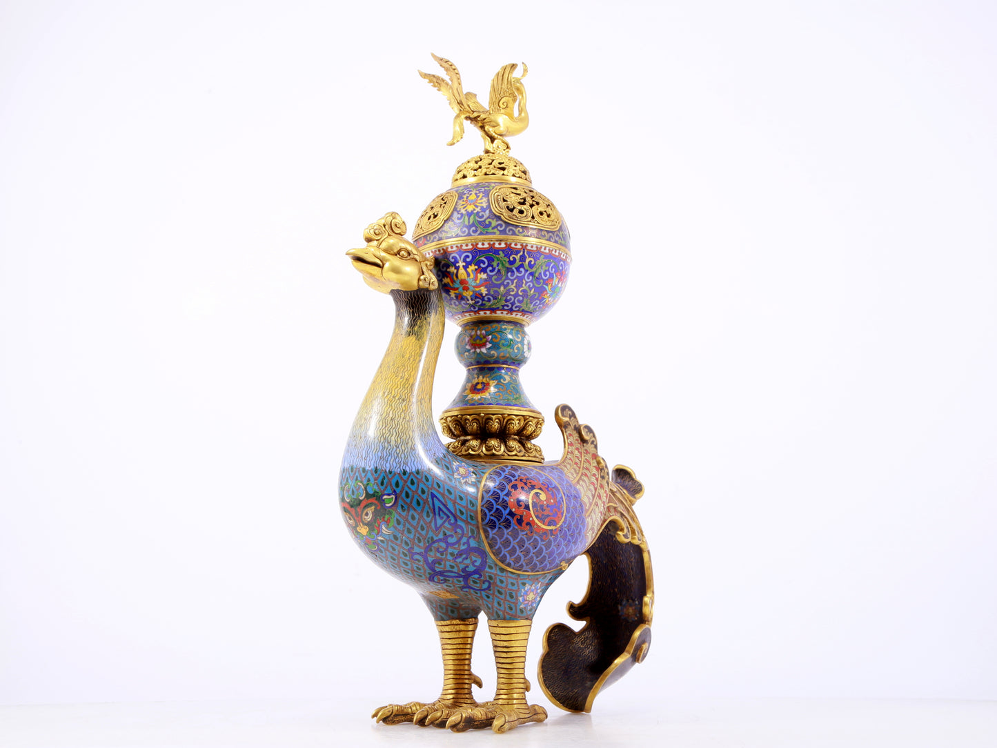 A rare cloisonné 'Lotus and phoenix' censer