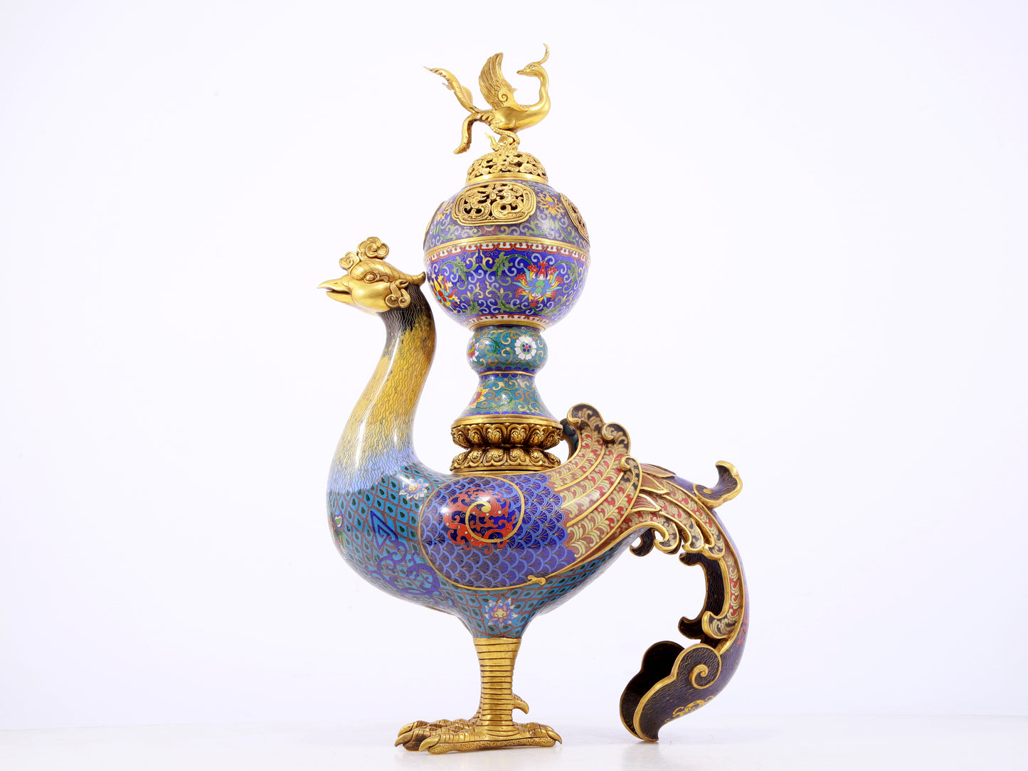 A rare cloisonné 'Lotus and phoenix' censer