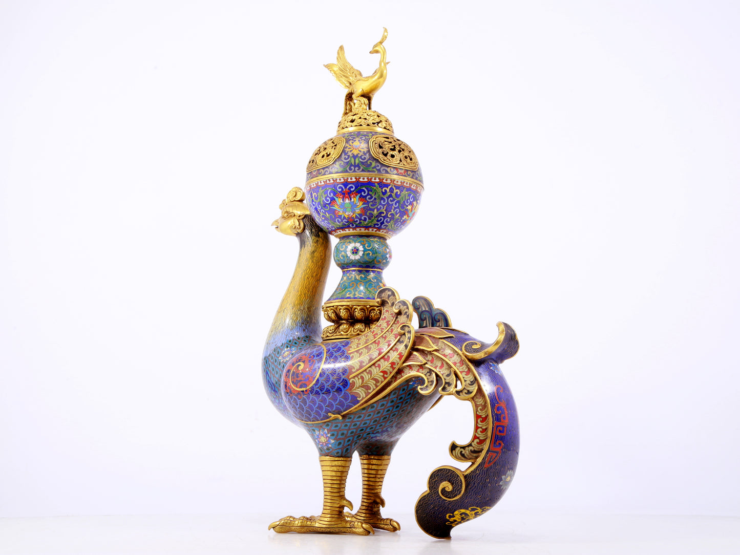 A rare cloisonné 'Lotus and phoenix' censer