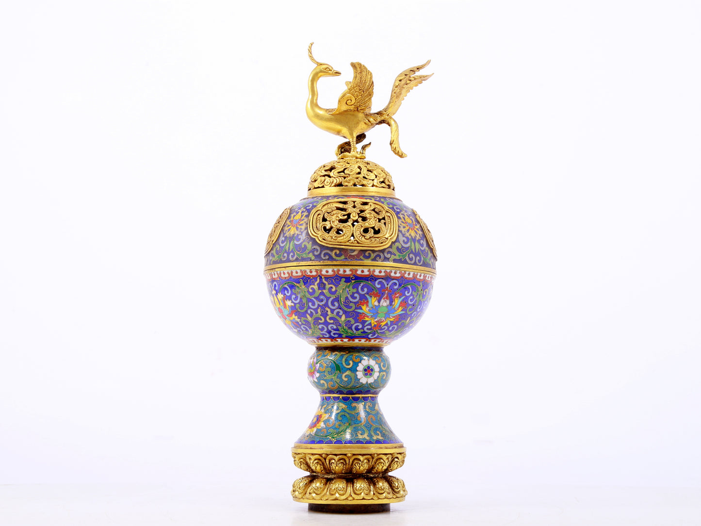 A rare cloisonné 'Lotus and phoenix' censer