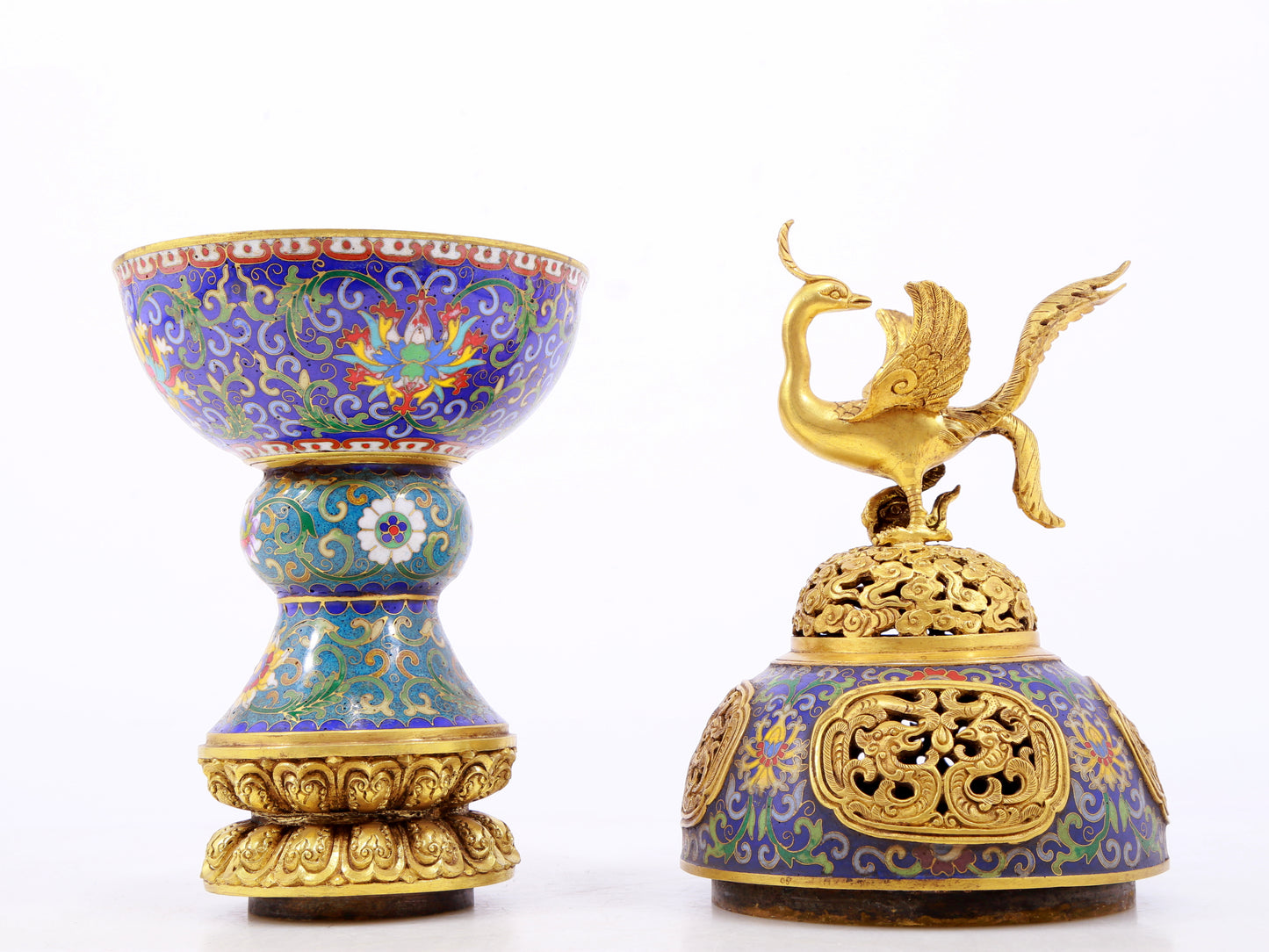 A rare cloisonné 'Lotus and phoenix' censer