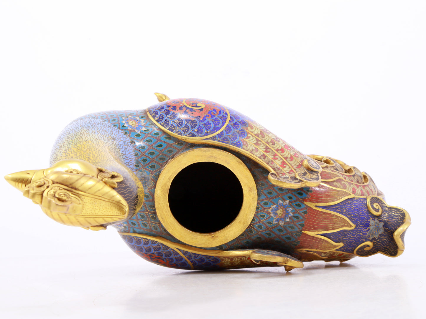 A rare cloisonné 'Lotus and phoenix' censer