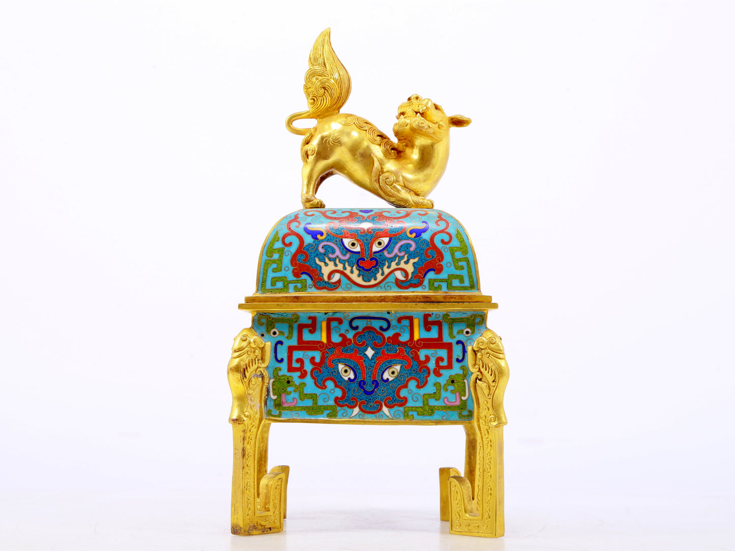 An exquisite cloisonne animal face stove