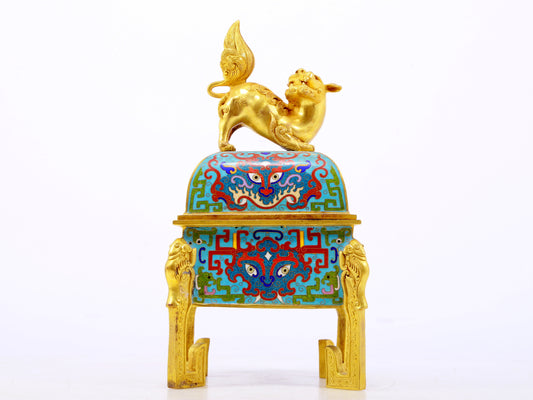 An exquisite cloisonne animal face stove