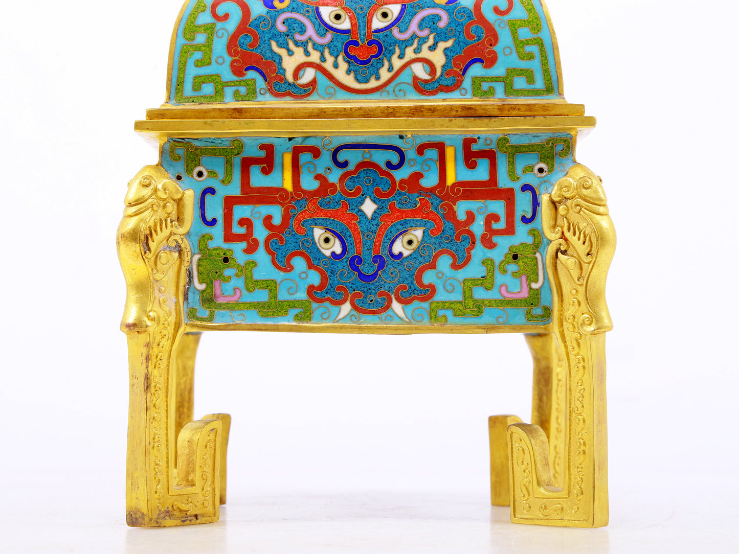 An exquisite cloisonne animal face stove