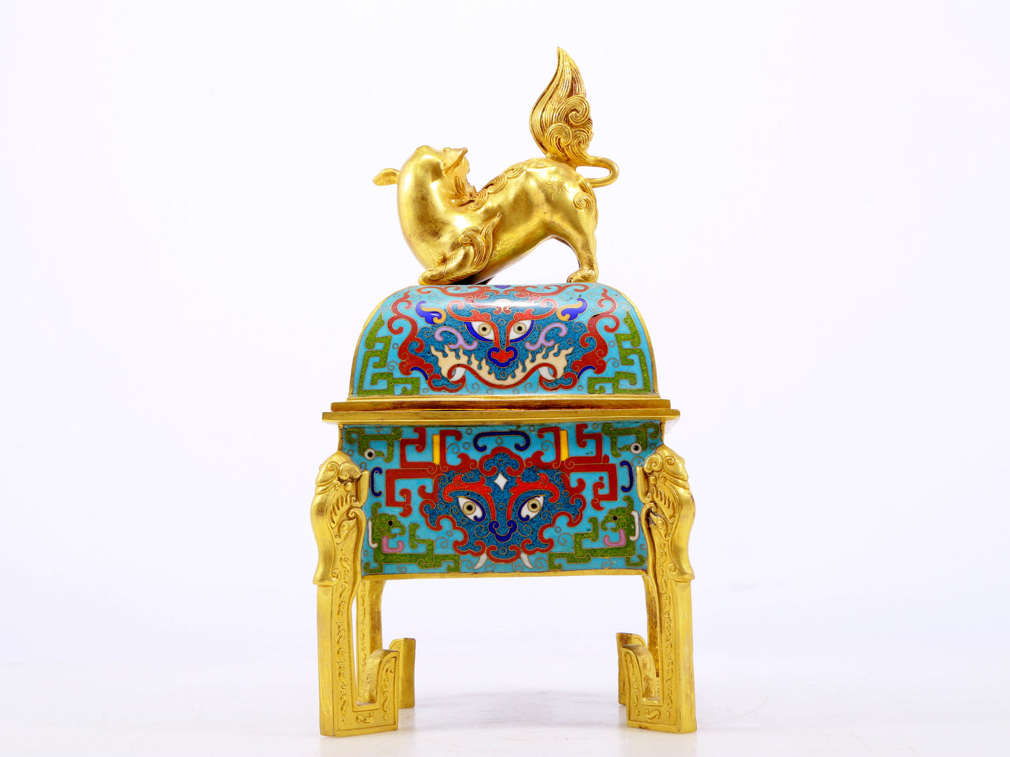 An exquisite cloisonne animal face stove