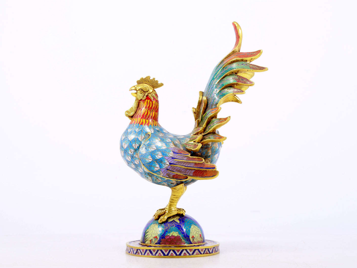 An exquisite cloisonné rooster ornament