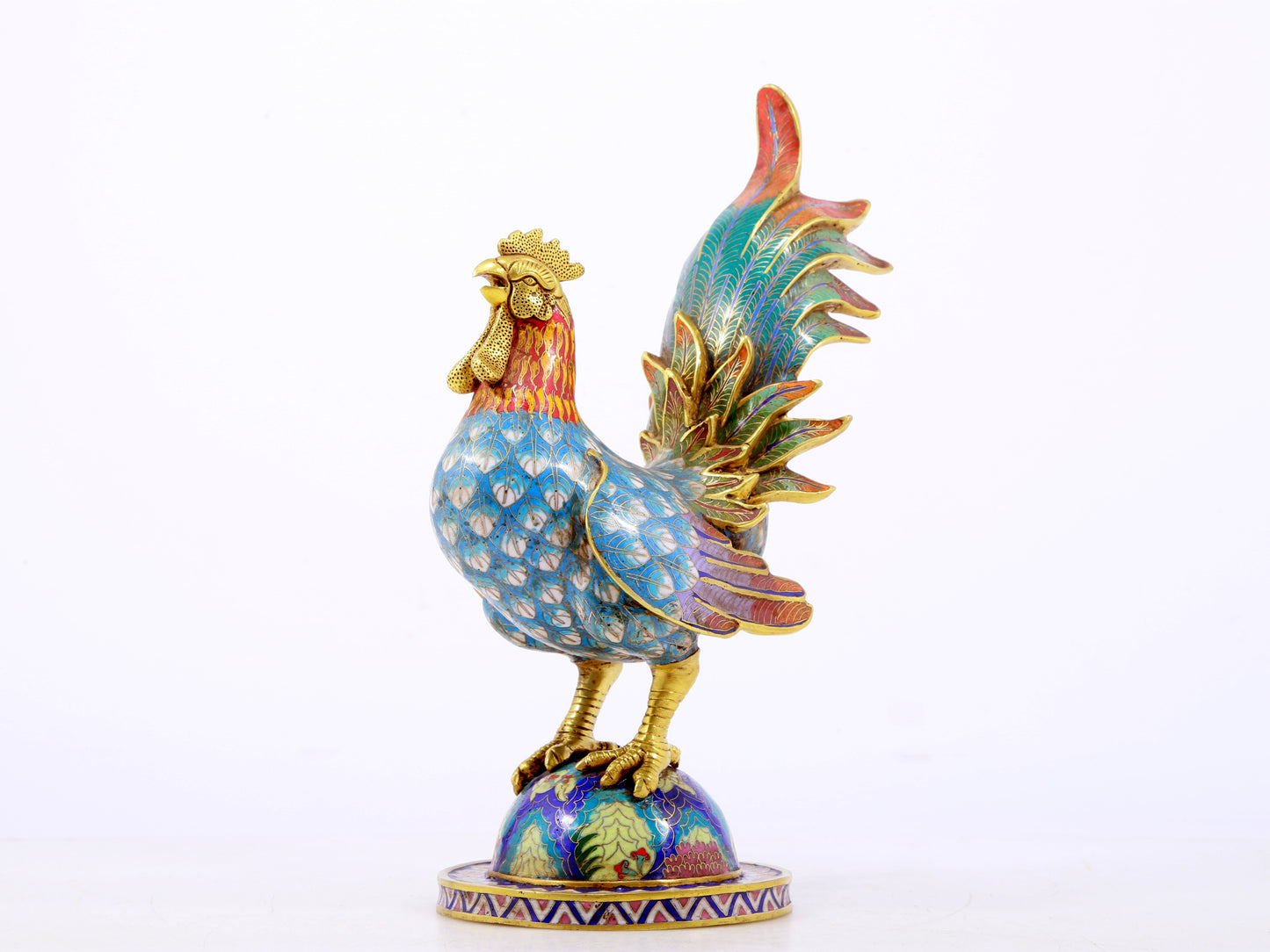 An exquisite cloisonné rooster ornament