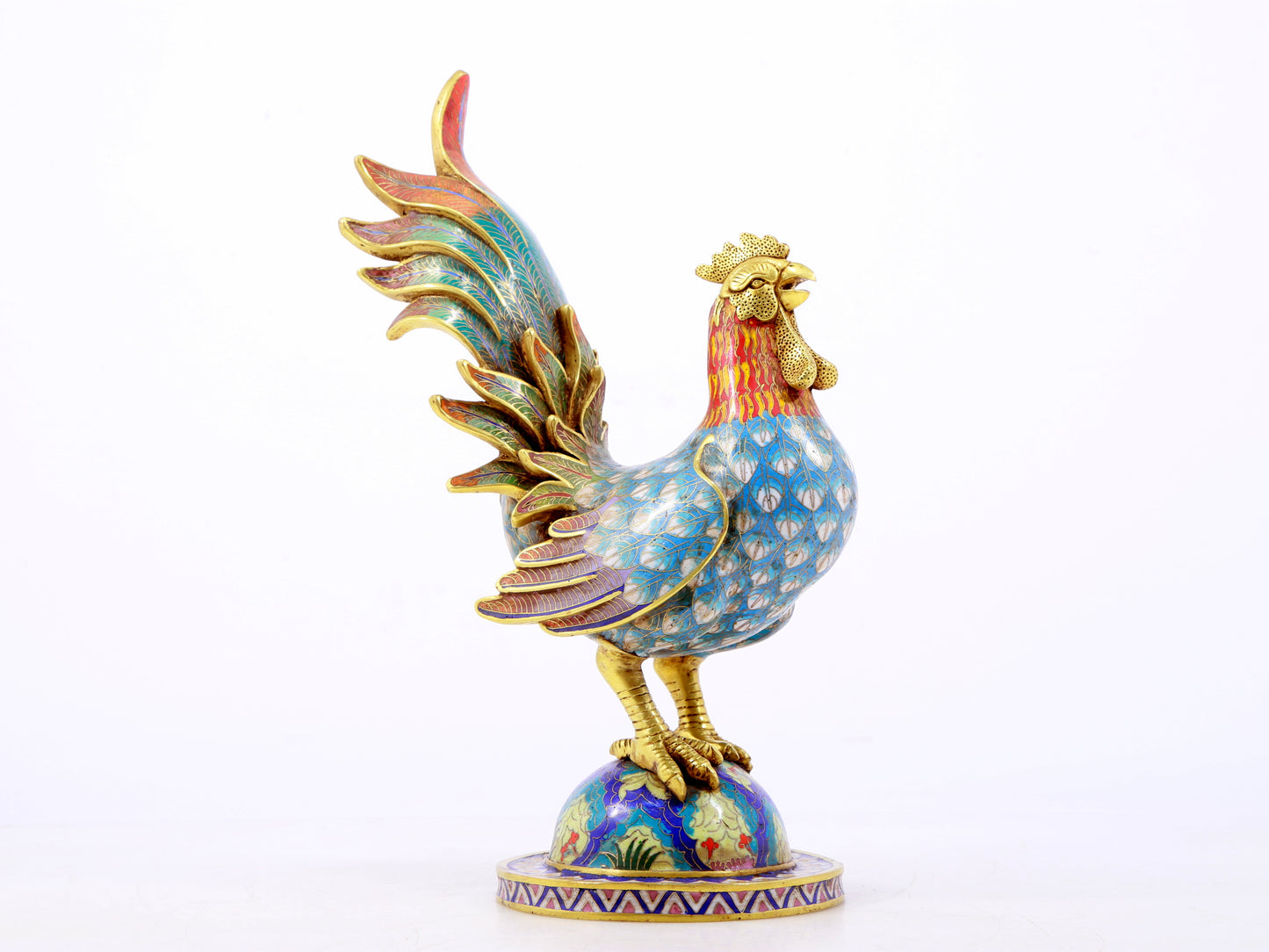 An exquisite cloisonné rooster ornament