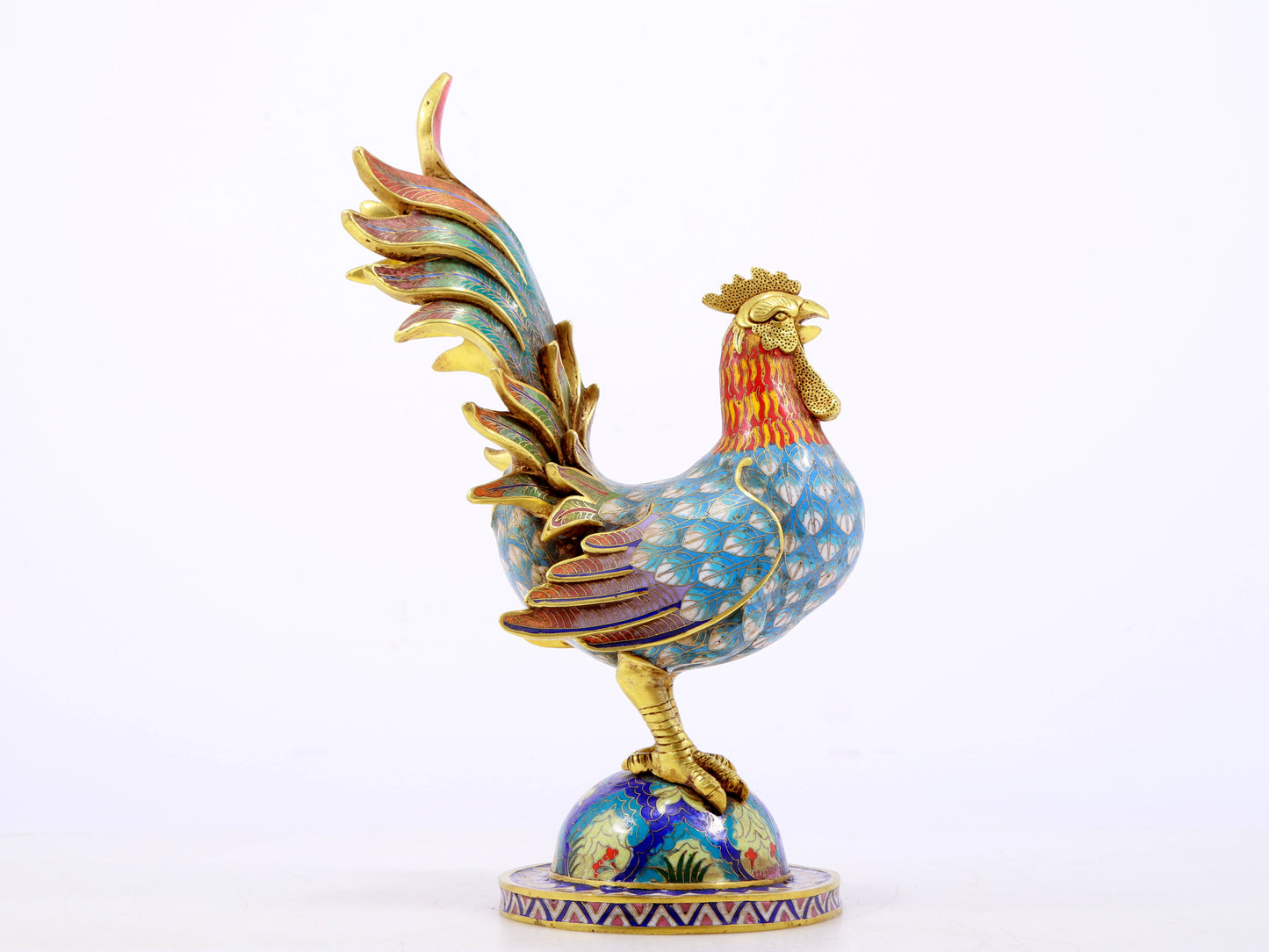 An exquisite cloisonné rooster ornament