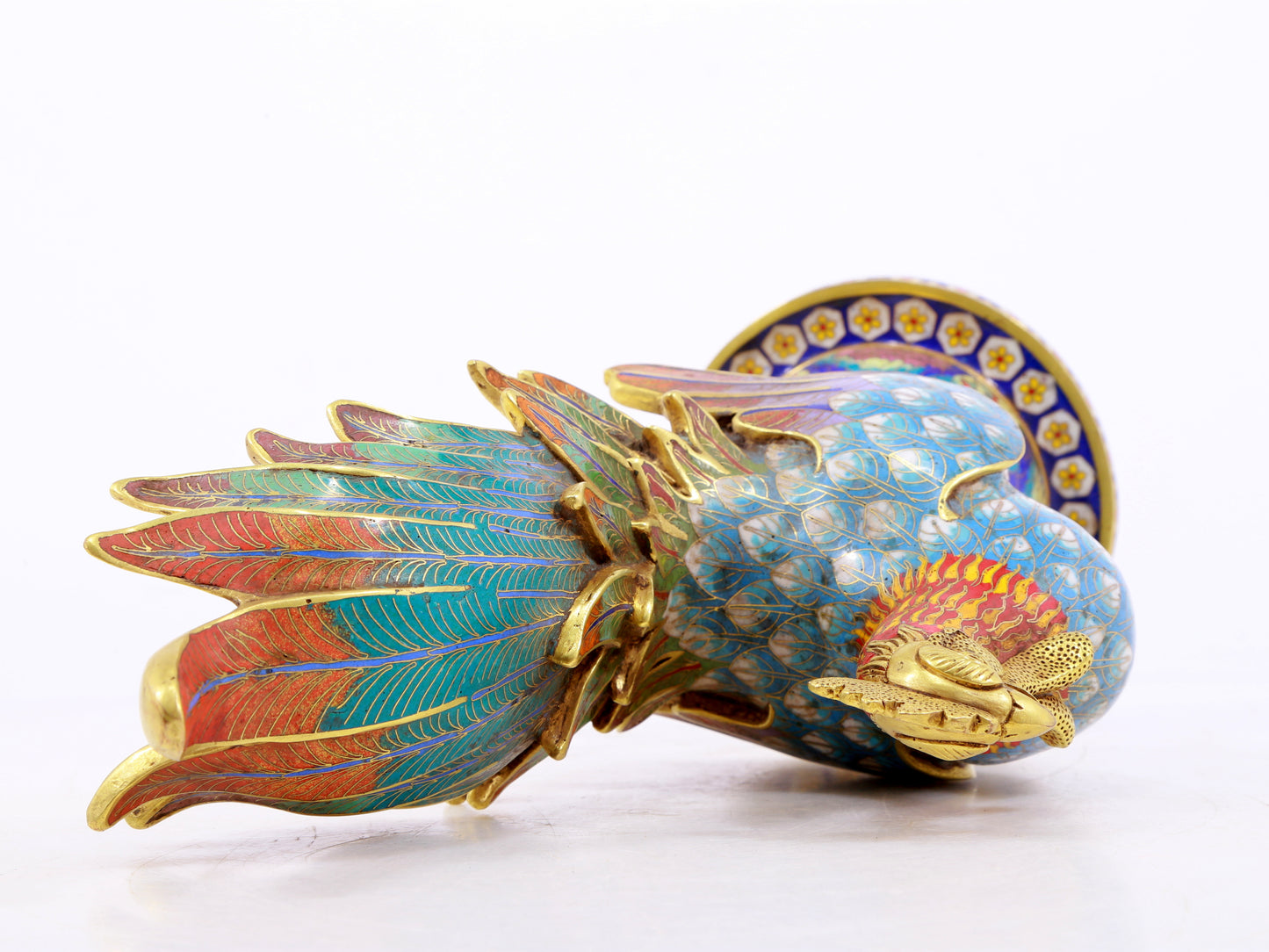 An exquisite cloisonné rooster ornament