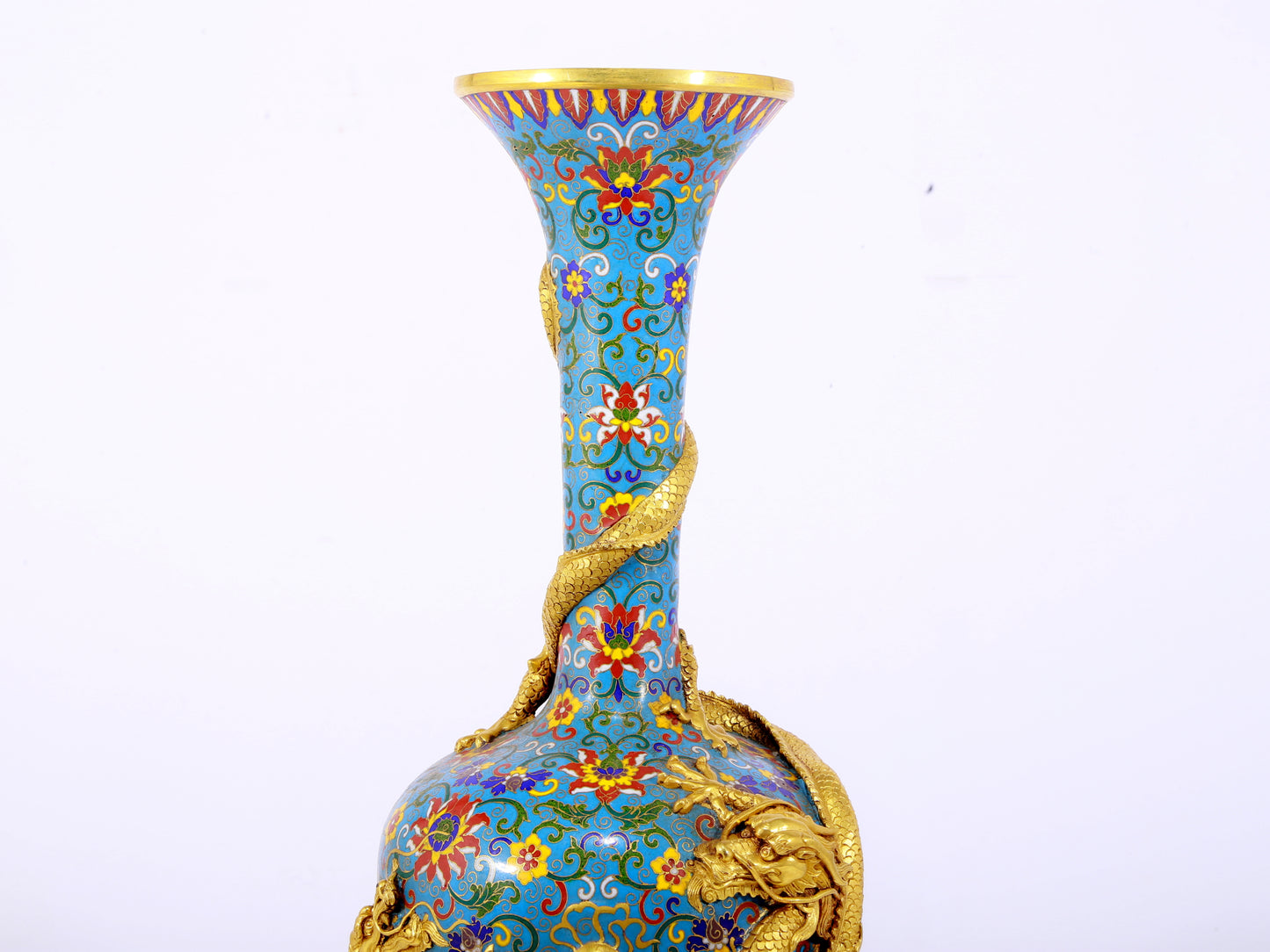 pair of stunning cloisonné vases with 'tangled lotus and dragon' patterns