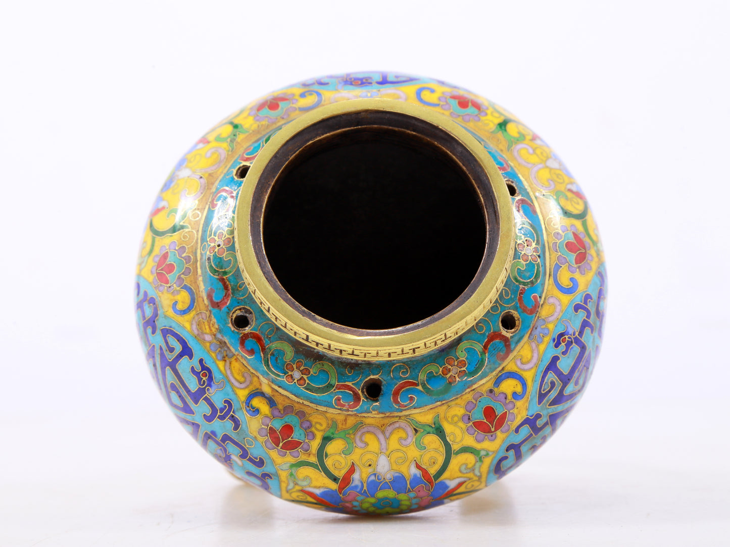 A fine cloisonné 'Lotus and dragon' tripod censer with lid