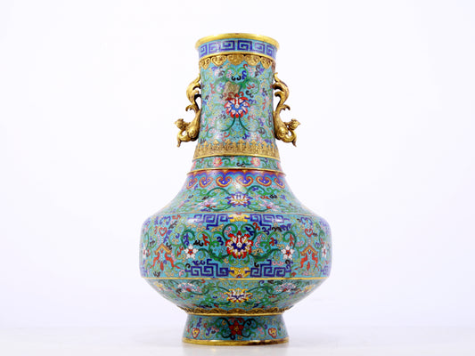 An exquisite cloisonne lotus pattern amphora