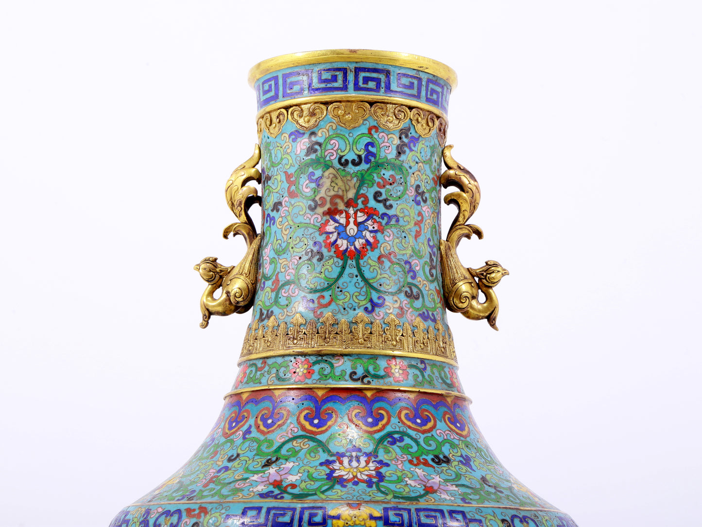 An exquisite cloisonne lotus pattern amphora