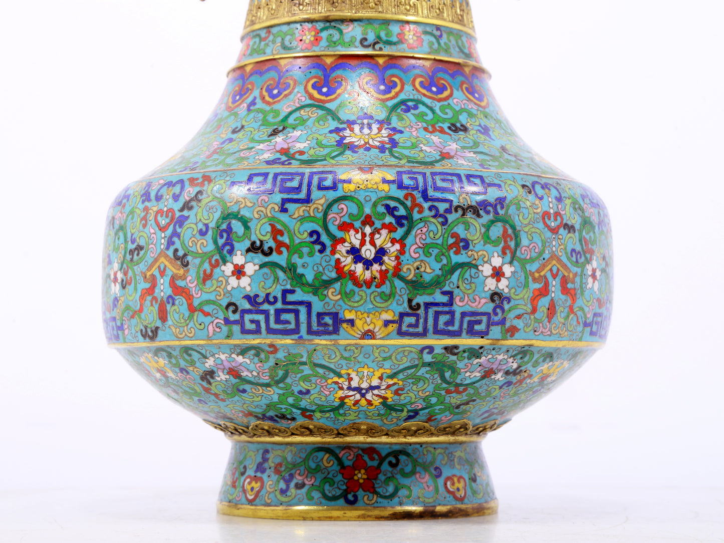 An exquisite cloisonne lotus pattern amphora