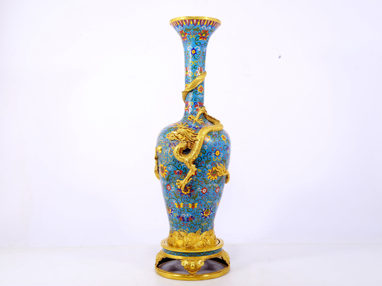 pair of stunning cloisonné vases with 'tangled lotus and dragon' patterns