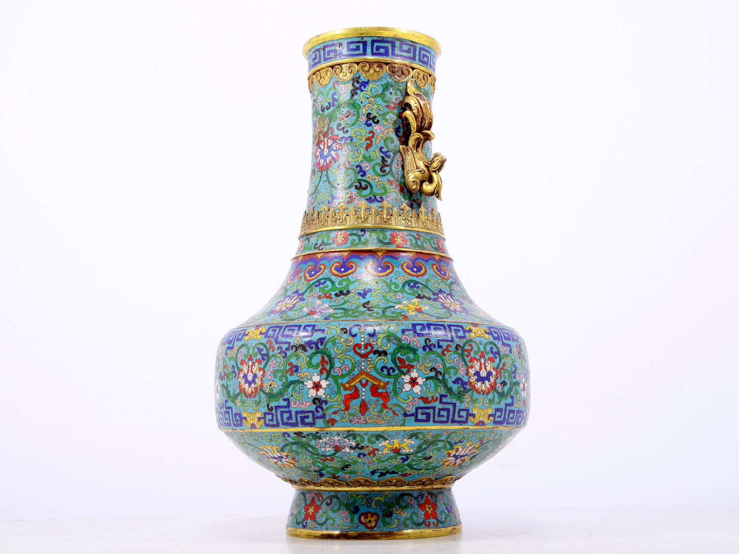 An exquisite cloisonne lotus pattern amphora