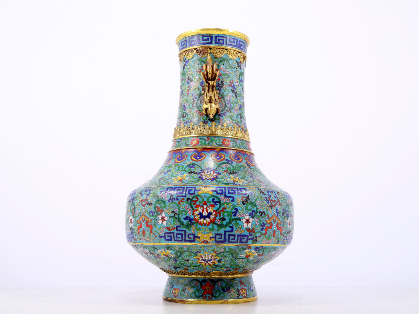 An exquisite cloisonne lotus pattern amphora