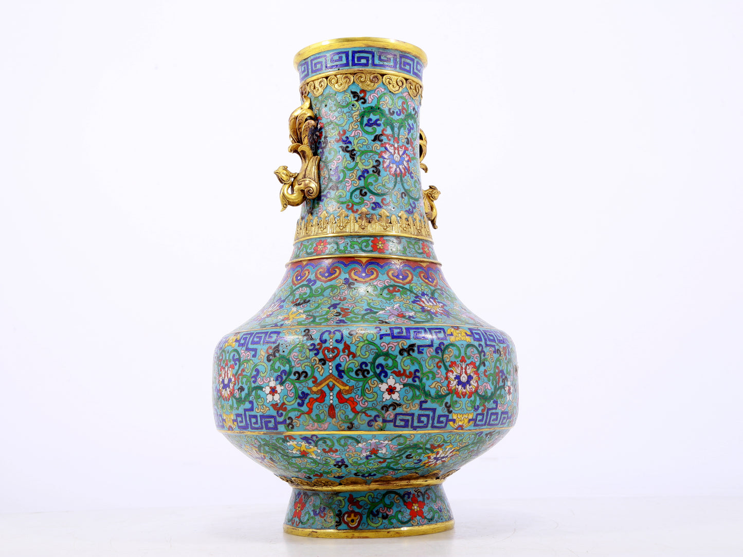 An exquisite cloisonne lotus pattern amphora