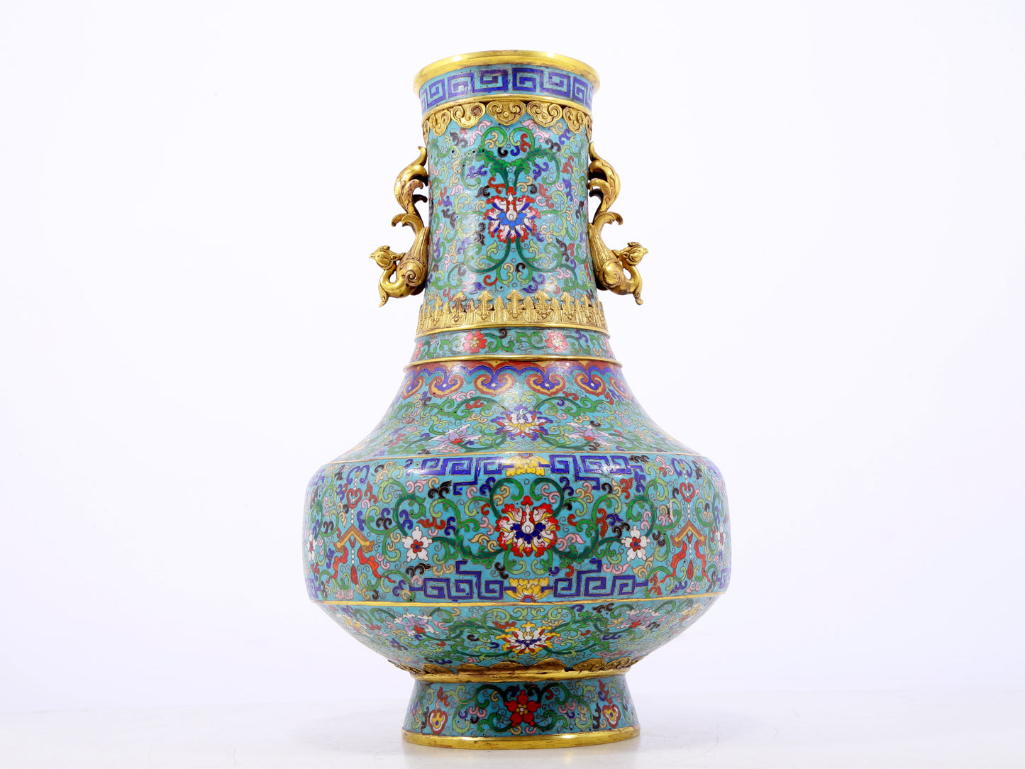 An exquisite cloisonne lotus pattern amphora