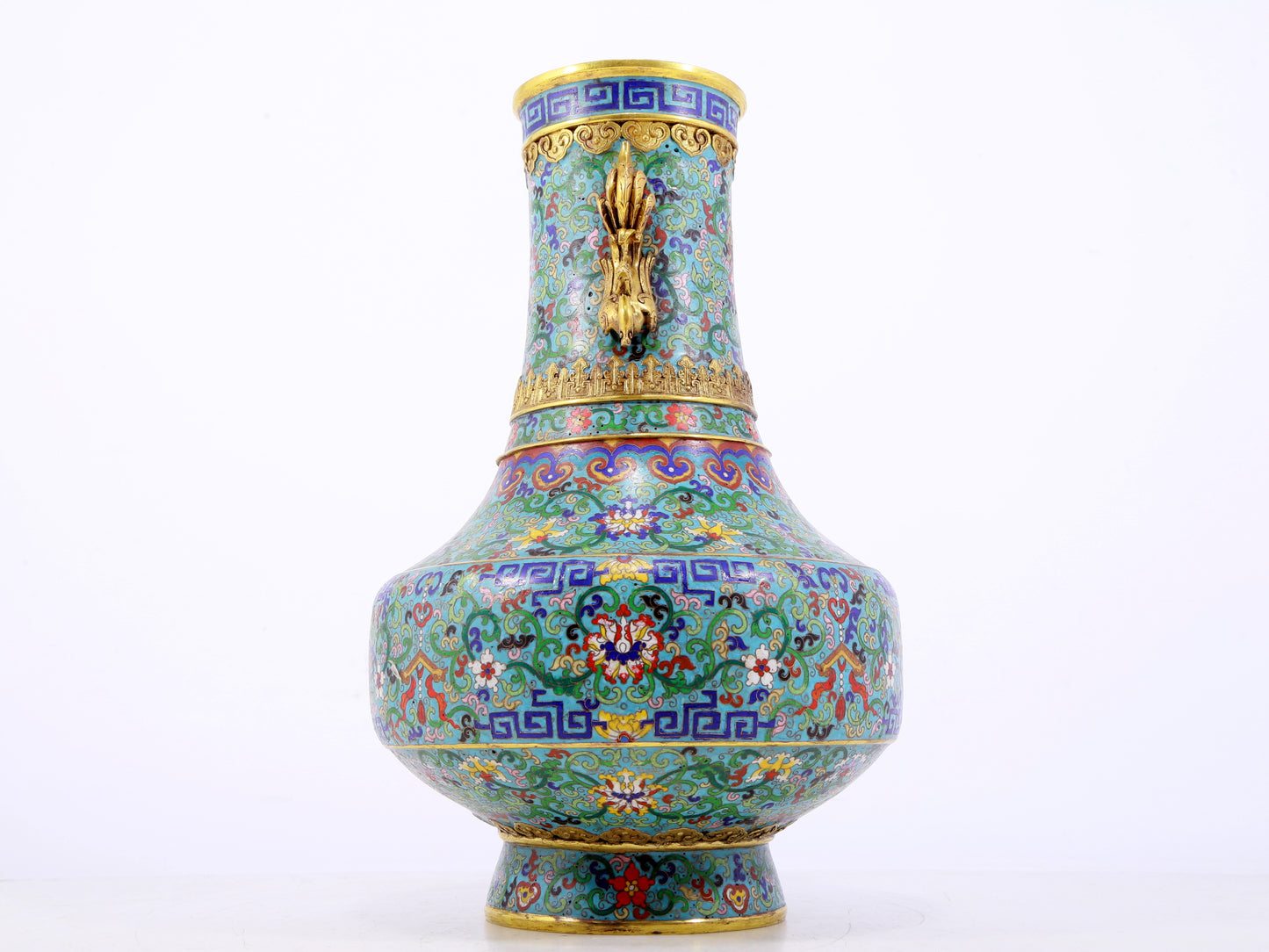 An exquisite cloisonne lotus pattern amphora