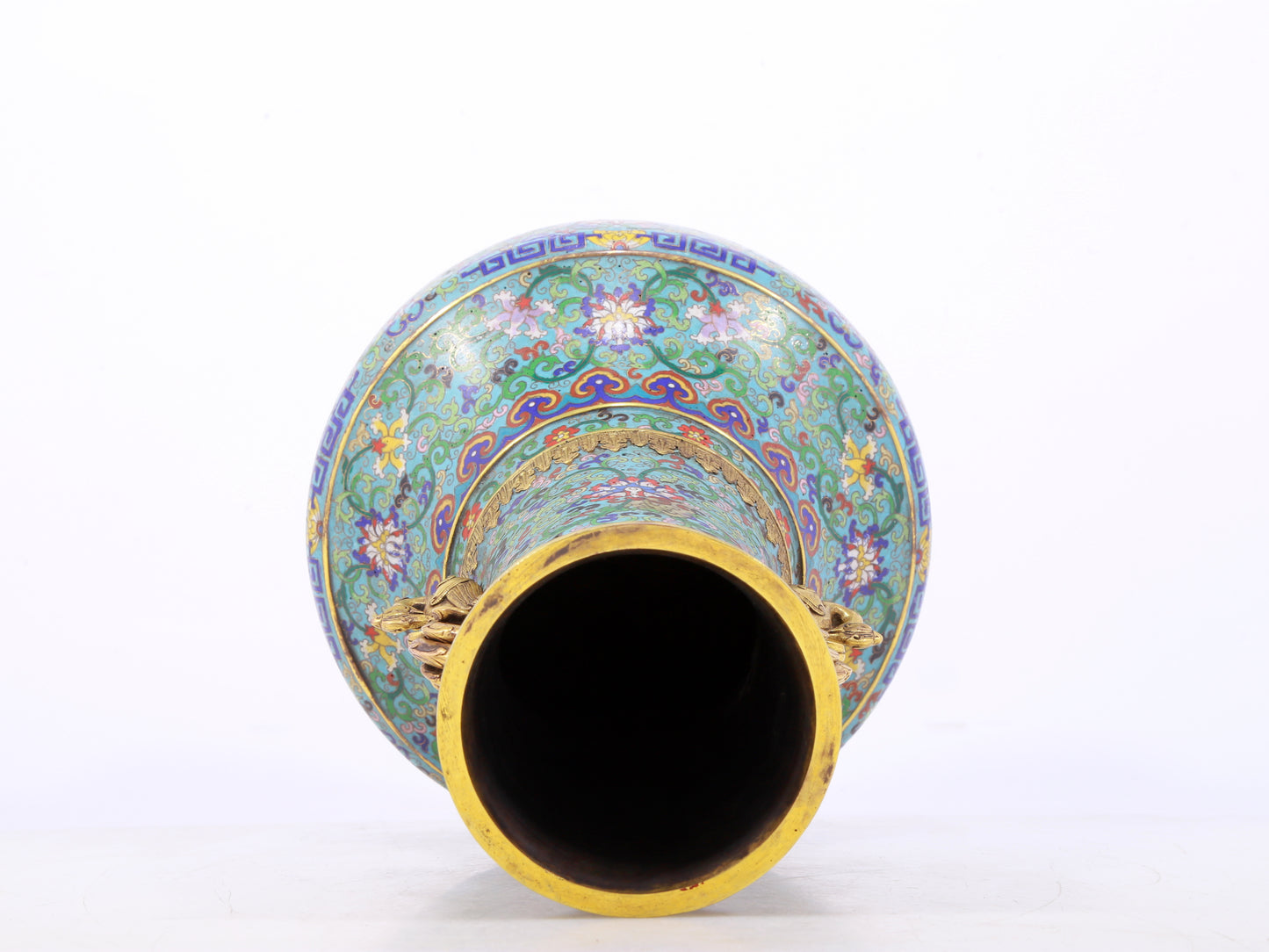 An exquisite cloisonne lotus pattern amphora