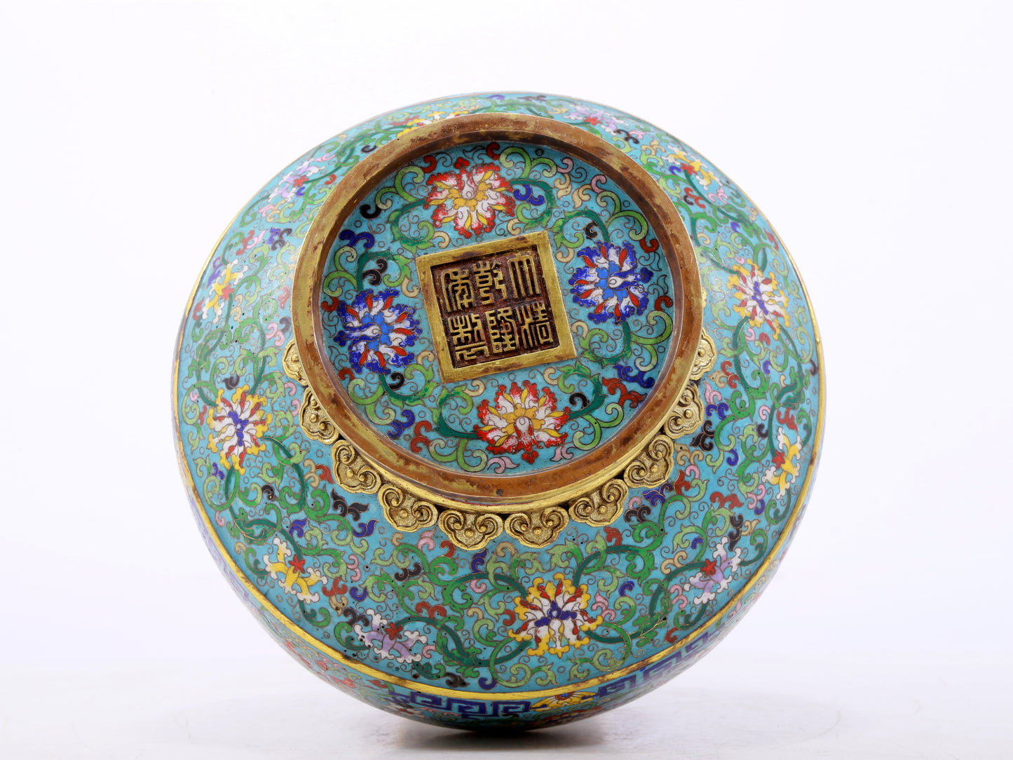 An exquisite cloisonne lotus pattern amphora