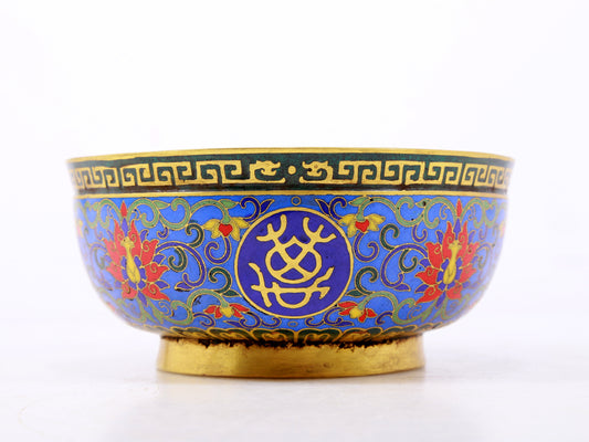 An exquisite cloisonné bowl with lotus pattern