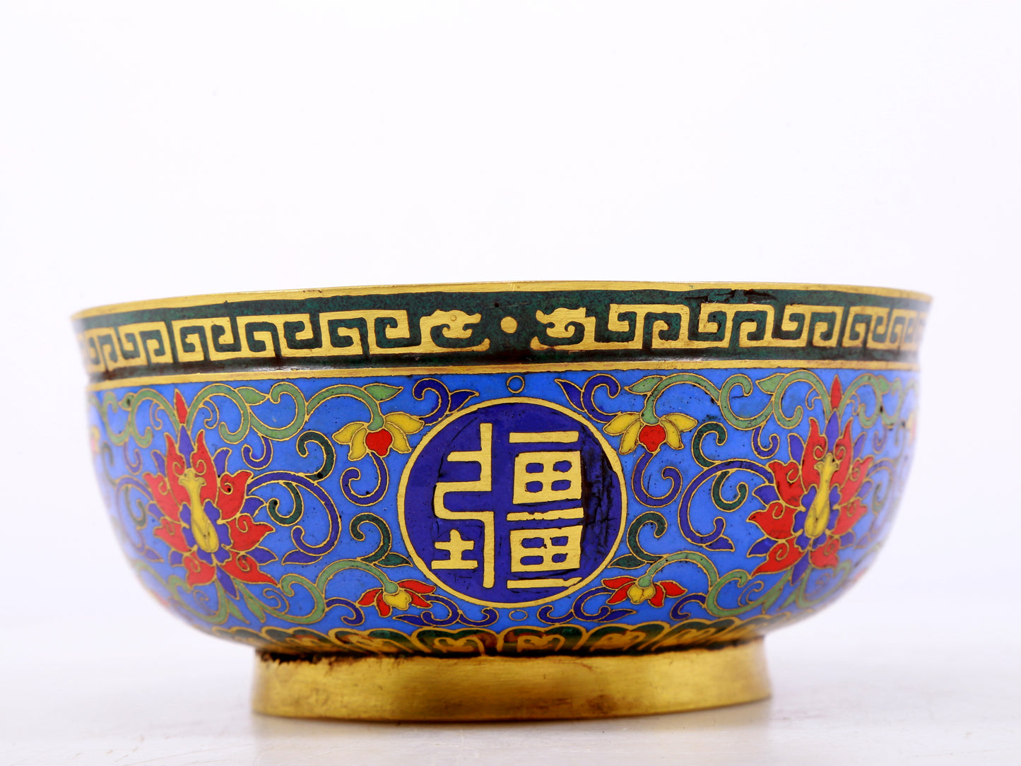 An exquisite cloisonné bowl with lotus pattern