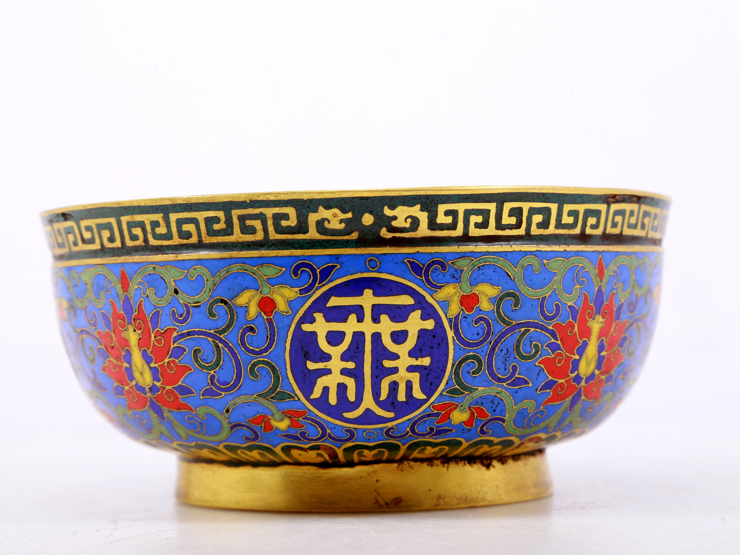 An exquisite cloisonné bowl with lotus pattern