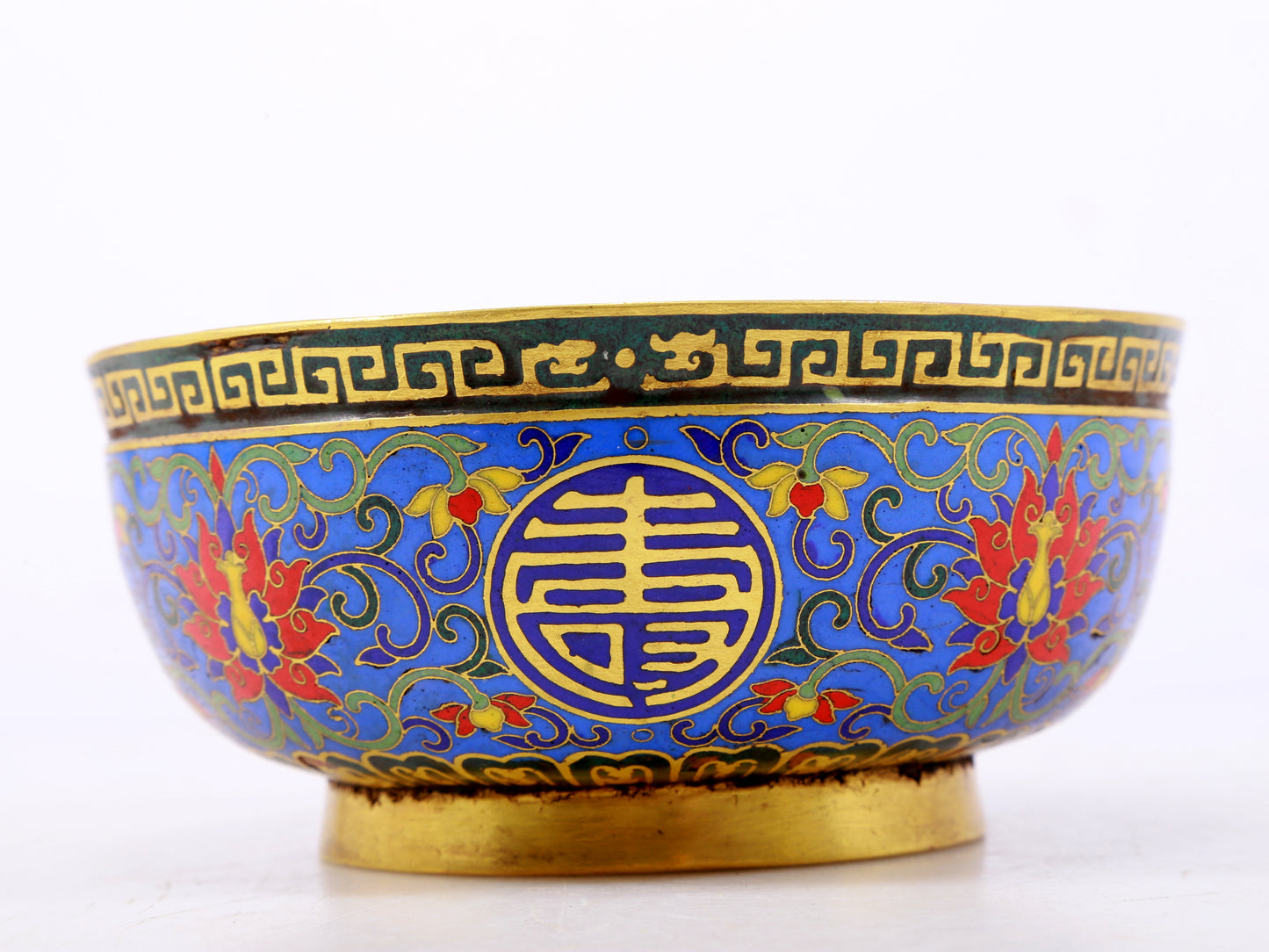 An exquisite cloisonné bowl with lotus pattern