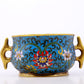 An exquisite cloisonné double-eared censer with twining lotus patterns