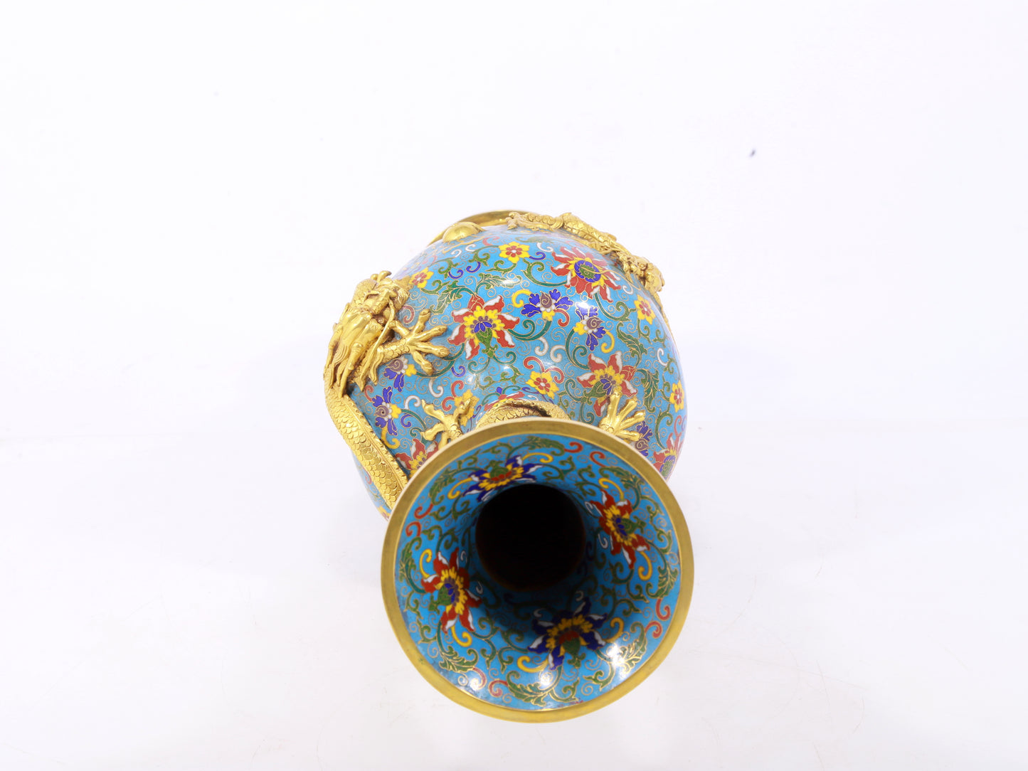 pair of stunning cloisonné vases with 'tangled lotus and dragon' patterns