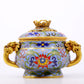 An exquisite cloisonné tangled lotus pattern double-eared censer with lid