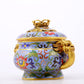 An exquisite cloisonné tangled lotus pattern double-eared censer with lid