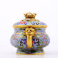 An exquisite cloisonné tangled lotus pattern double-eared censer with lid