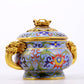 An exquisite cloisonné tangled lotus pattern double-eared censer with lid