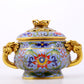 An exquisite cloisonné tangled lotus pattern double-eared censer with lid