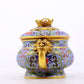 An exquisite cloisonné tangled lotus pattern double-eared censer with lid