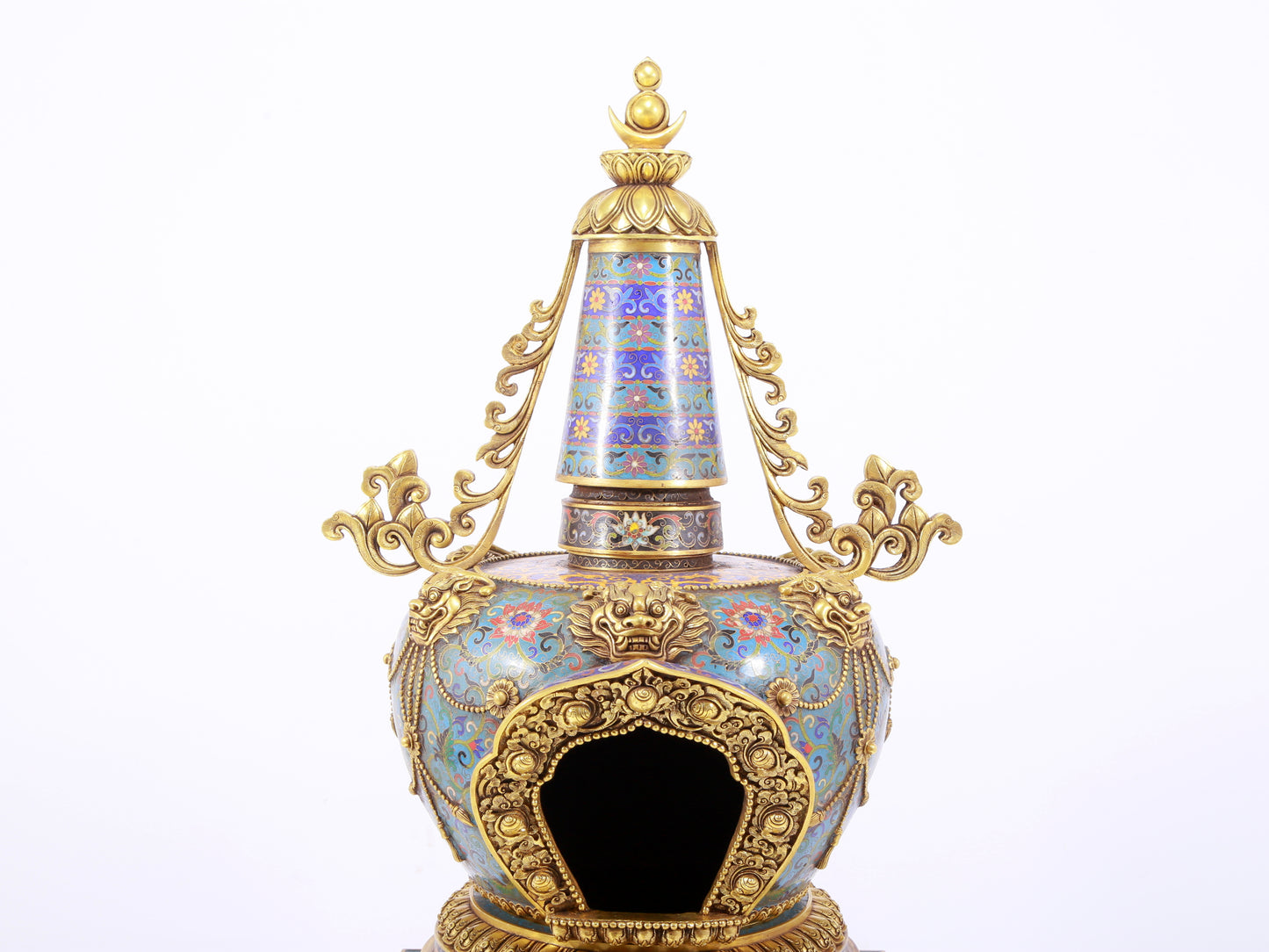 A rare cloisonné Buddhist niche with twining branches and lotus pattern