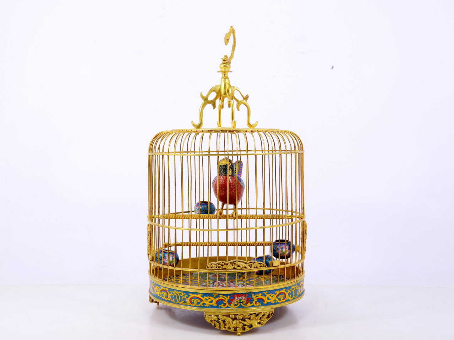 An exquisite cloisonné birdcage with lotus pattern