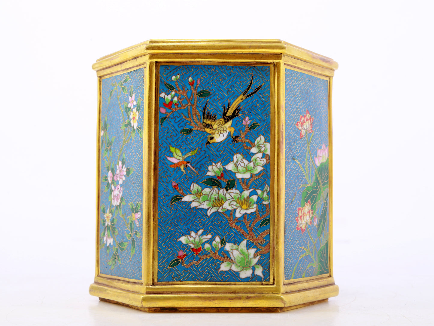 An exquisite cloisonne 'flower and bird' pattern pen holder